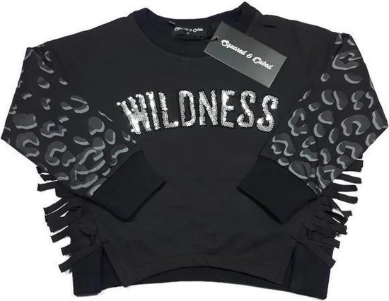 sweater met panterprint mouw en franje