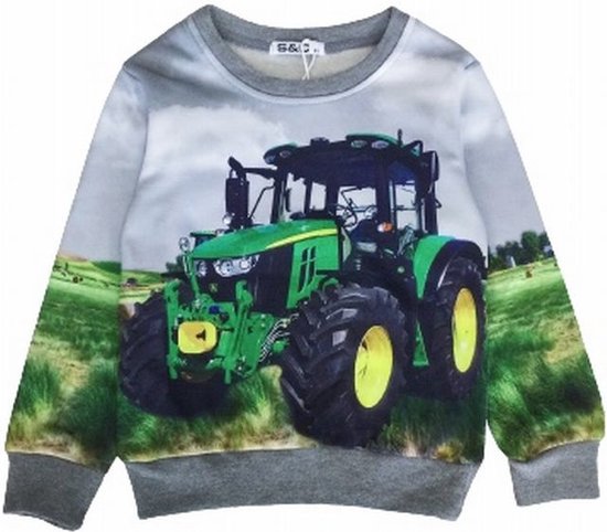Tractor Sweater met trekker/ tractor - Grijs
