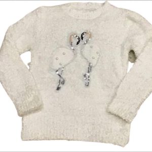Trui met Flamingo's - wolwit  - Maat 104/110