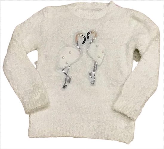 Trui met Flamingo's - wolwit  - Maat 104/110