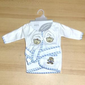 Nursery Time babyset badjas + slippers creme/blauw maat 6 maanden