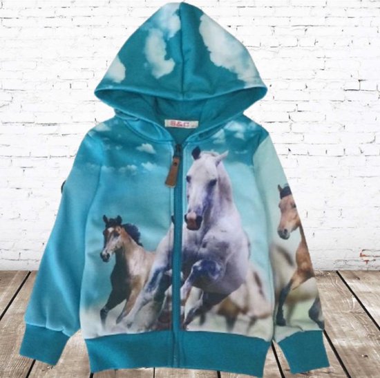 Vest met paarden print blauw