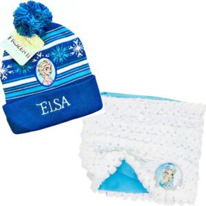 Disney Frozen fluffy col/sjaal met lovertjes + muts wit/aqua