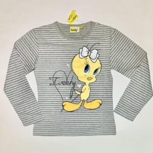 Tweety shirt grijs gestreept - Maat 122/128