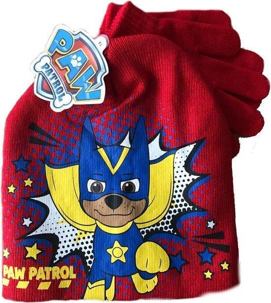 Paw Patrol Muts en Handschoenen set | Rood | Paw Patrol Chase Superpup | Maat 52