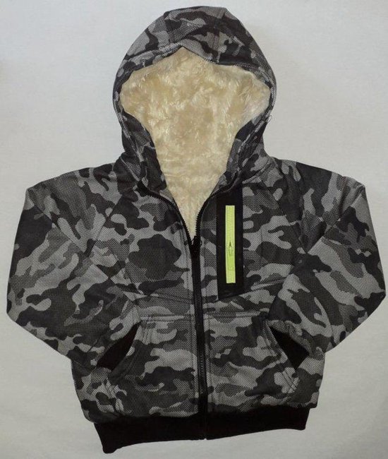 Vest / herfstjas met imitatie bont voering camouflageprint grijs