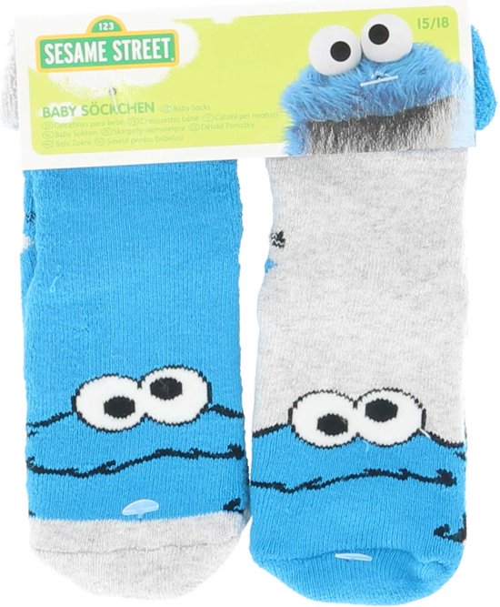 Sesamstraat baby sokjes met anti-slip, blauw/grijs