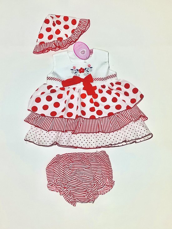 Baby Jurk - wit / rood met stippen