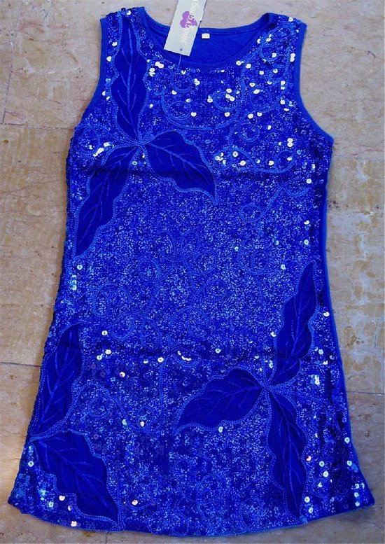 Hoogy Googy feestelijk jurkje met pailletten -blauw met bloem