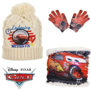 Disney Cars Set - Winterset - Muts + Col + Handschoenen - Off White - Maat One Size (± 3-8 jaar)