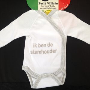 Petit Villain Baby Rompertje - Stamhouder - Wit/Grijs - Maat 56/62