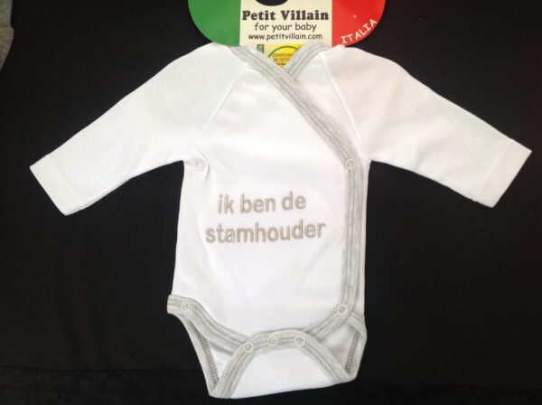 Petit Villain Baby Rompertje - Stamhouder - Wit/Grijs - Maat 56/62